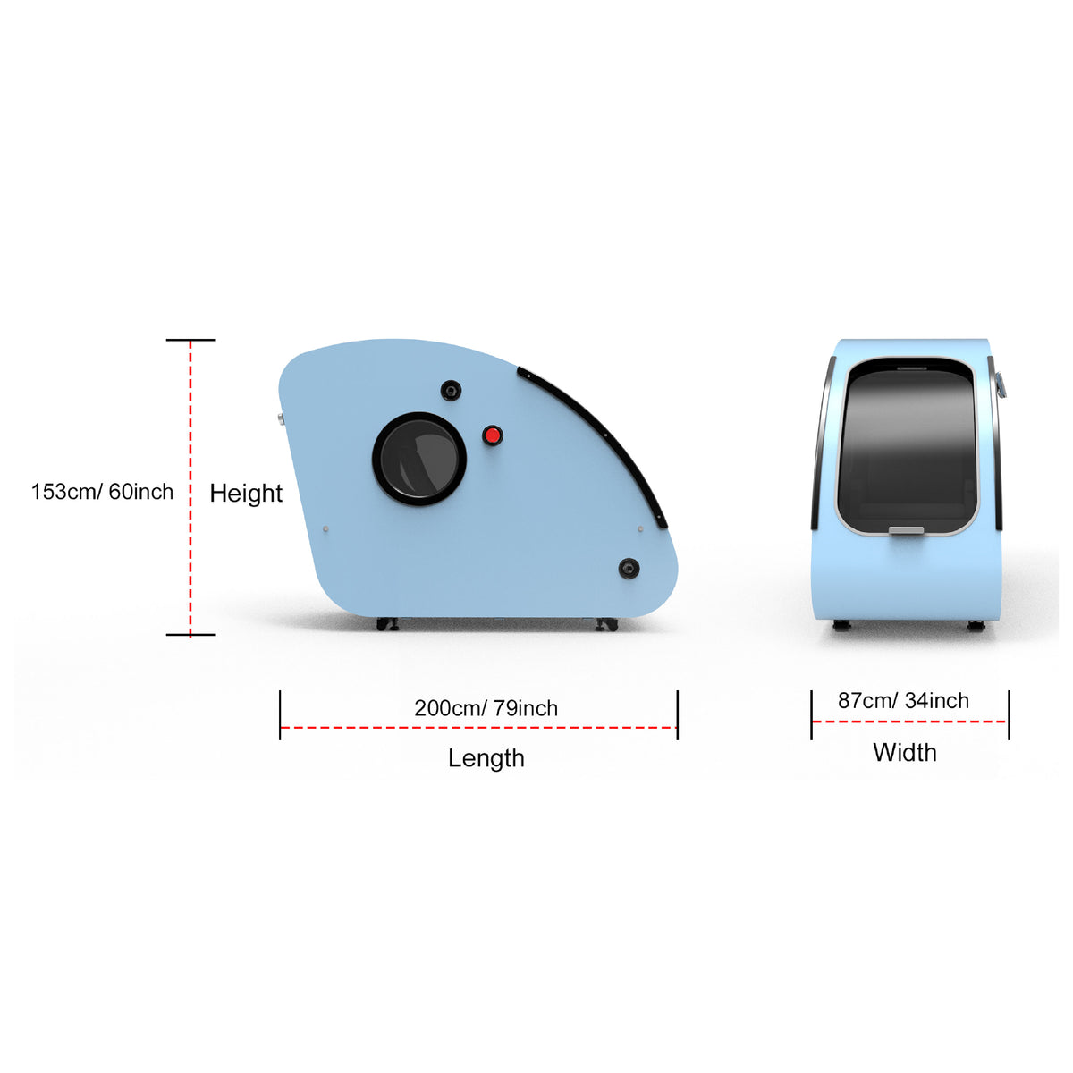 Airo Recovery&#39;s VIP pod measurements showcasing the length being 79 inches and height being 60 inches