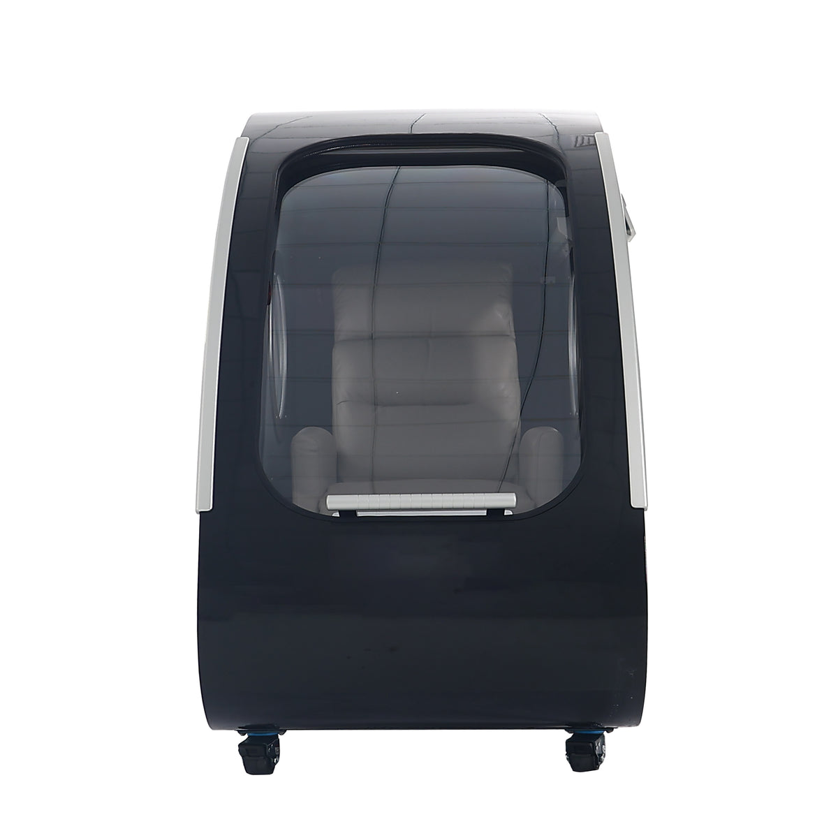 Full front view of the VIP Pod - Adjustable 2.0 Chamber showing the large, transparent window and recliner seat