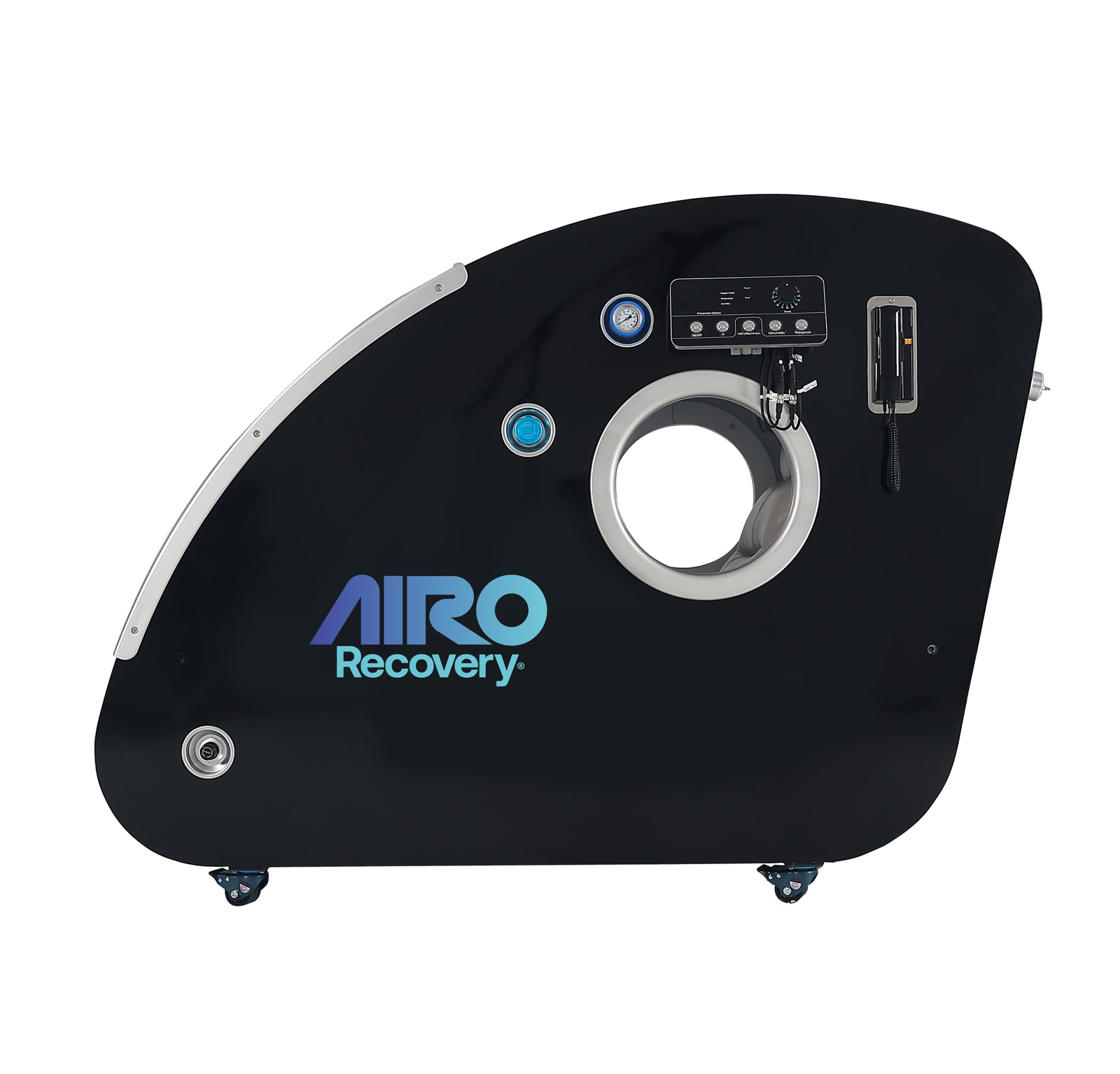 Front angle view of the VIP Pod - Adjustable 2.0 Chamber showcasing durable stainless steel construction with large windows and recliner seating.